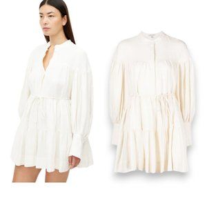 Shona Joy Brigitte Tiered Linen‎ Cotton Cream Mini Dress US 2 AUS 6 Women’s